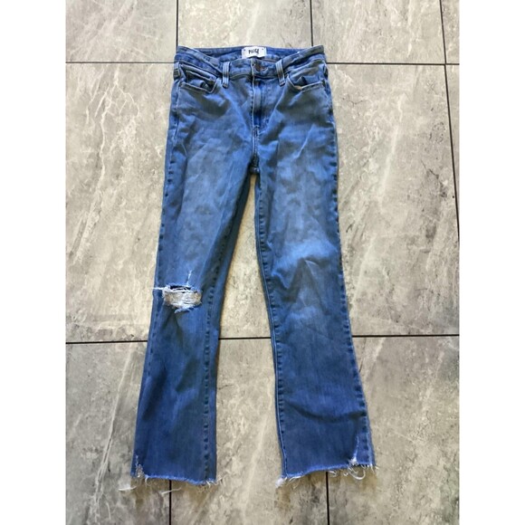 Paige Jeans Womens 26 Blue Rory Crop Flare Distressed Raw Hem High Rise Denim - Picture 2 of 7